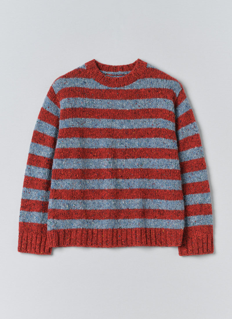 Stripe Donegal Wool Crew Neck Sweater | Red/Blue
