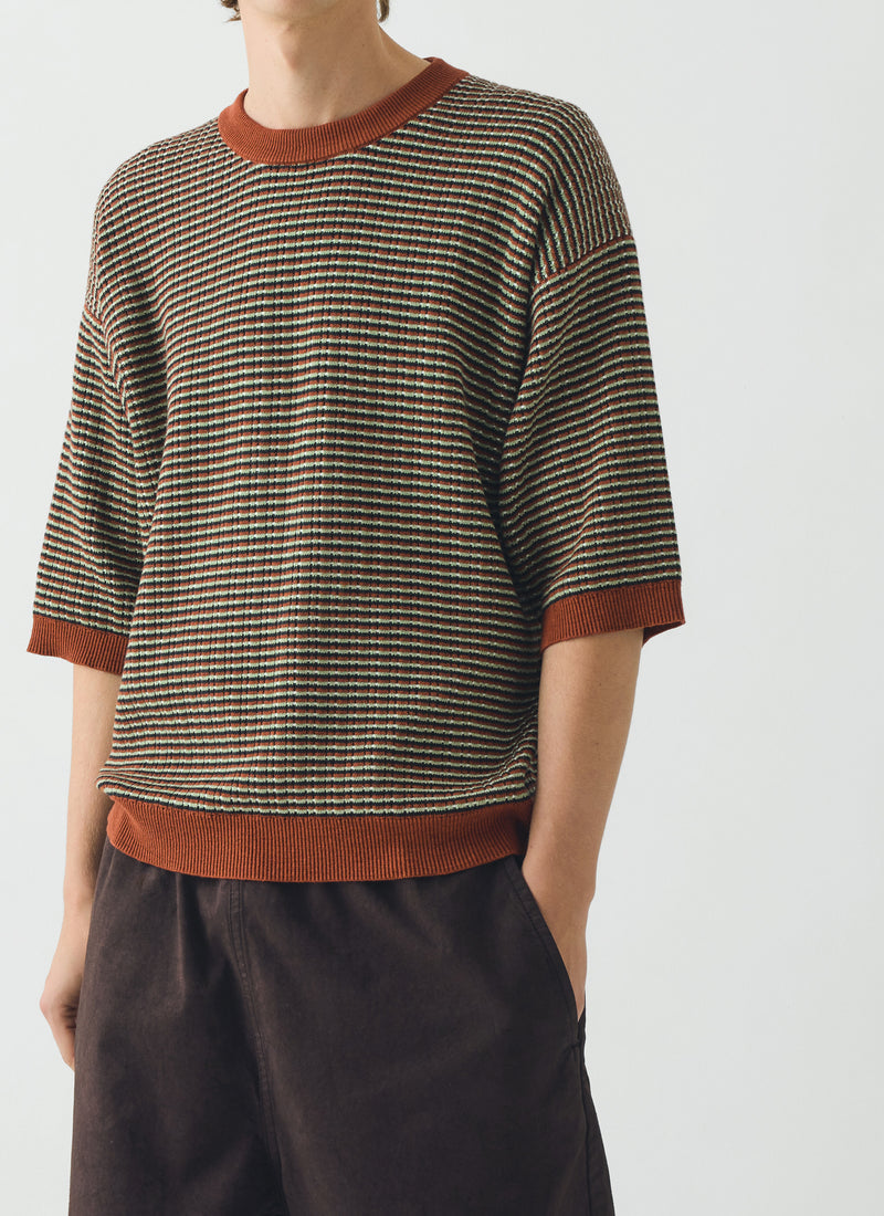 Knitted Cotton Tee | Green Multi
