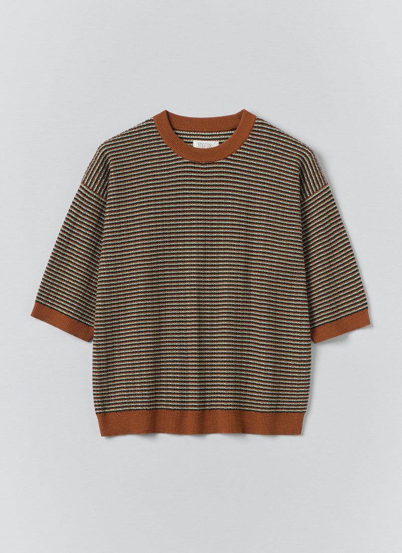 Knitted Cotton Tee | Green Multi