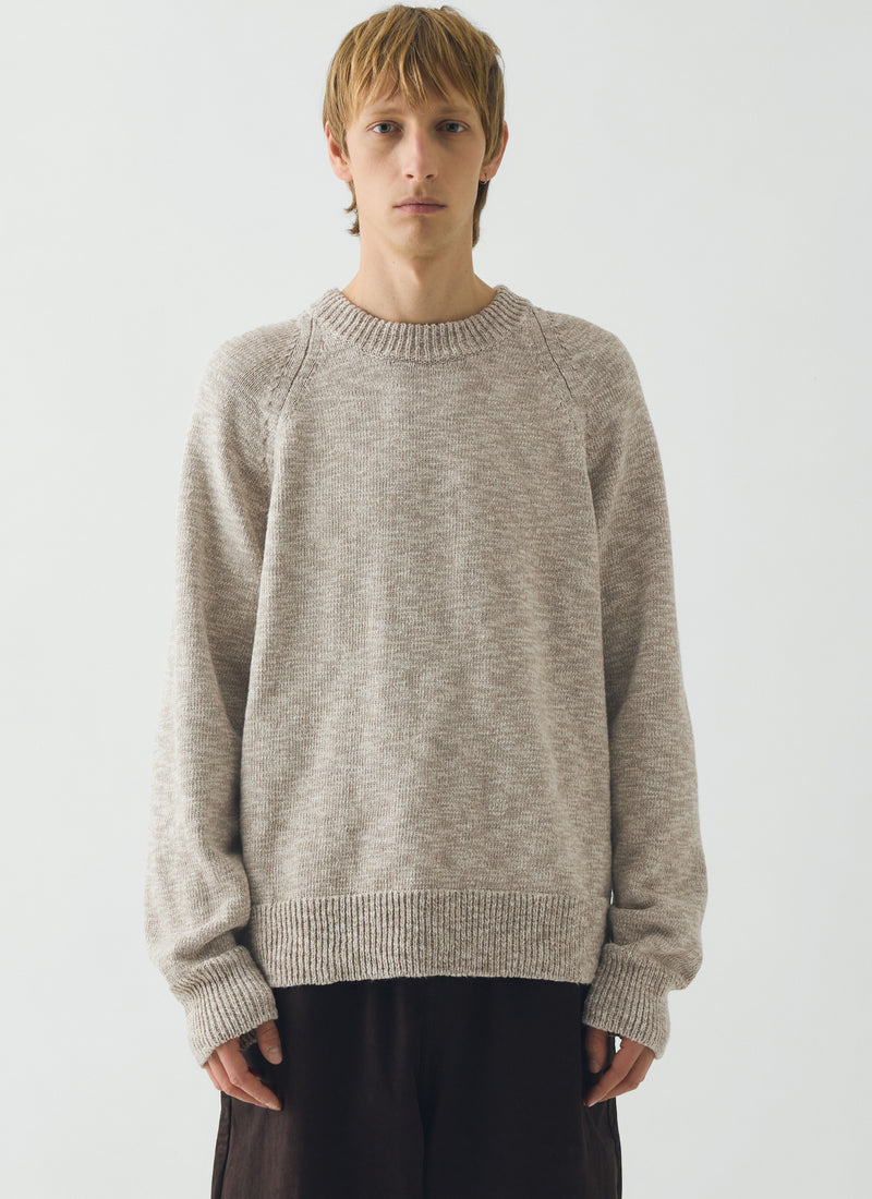 Linen Cotton Crew Neck Sweater | Natural