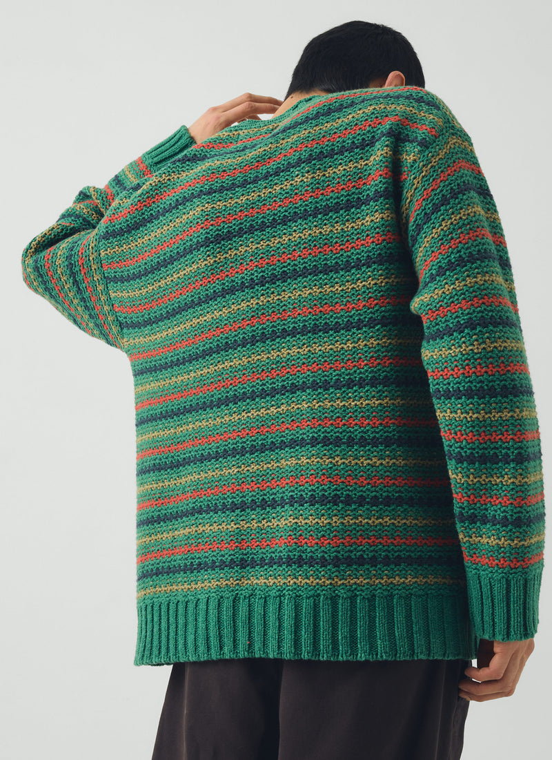 Tucking Stripe Wool Cotton Sweater | Green Multi