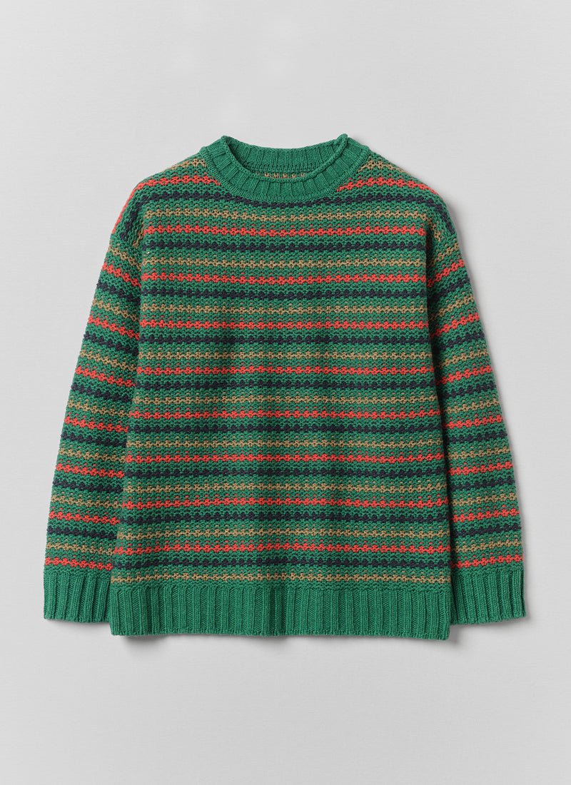 Tucking Stripe Wool Cotton Sweater | Green Multi