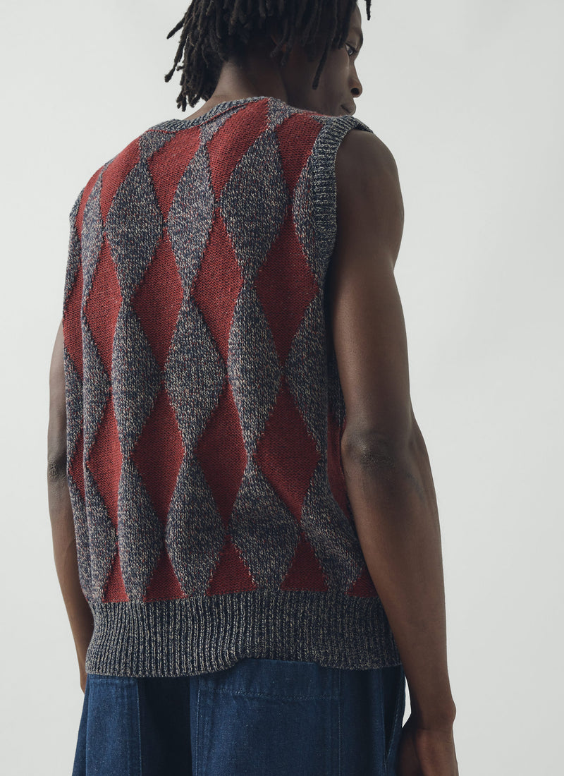 Totem Wool Cotton Knitted Tank | Navy/Red