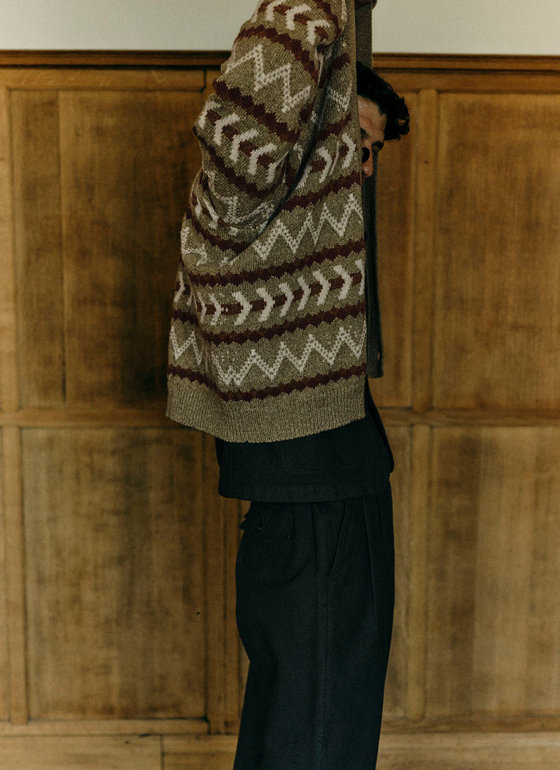 Wool Cotton Jacquard Cardigan | Sand/Multi