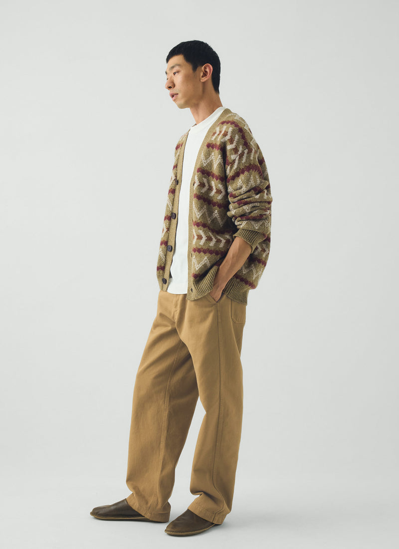 Wool Cotton Jacquard Cardigan | Sand/Multi