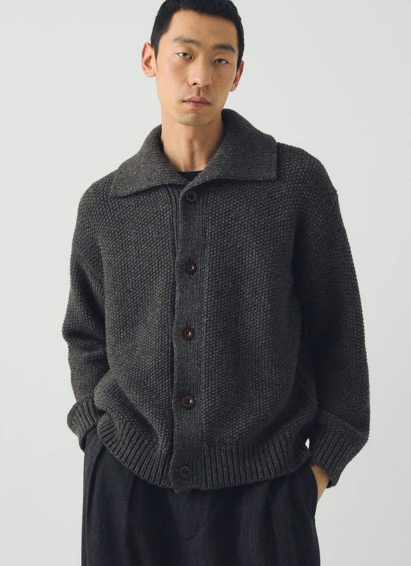 Collared Wool Cardigan | Flint Grey