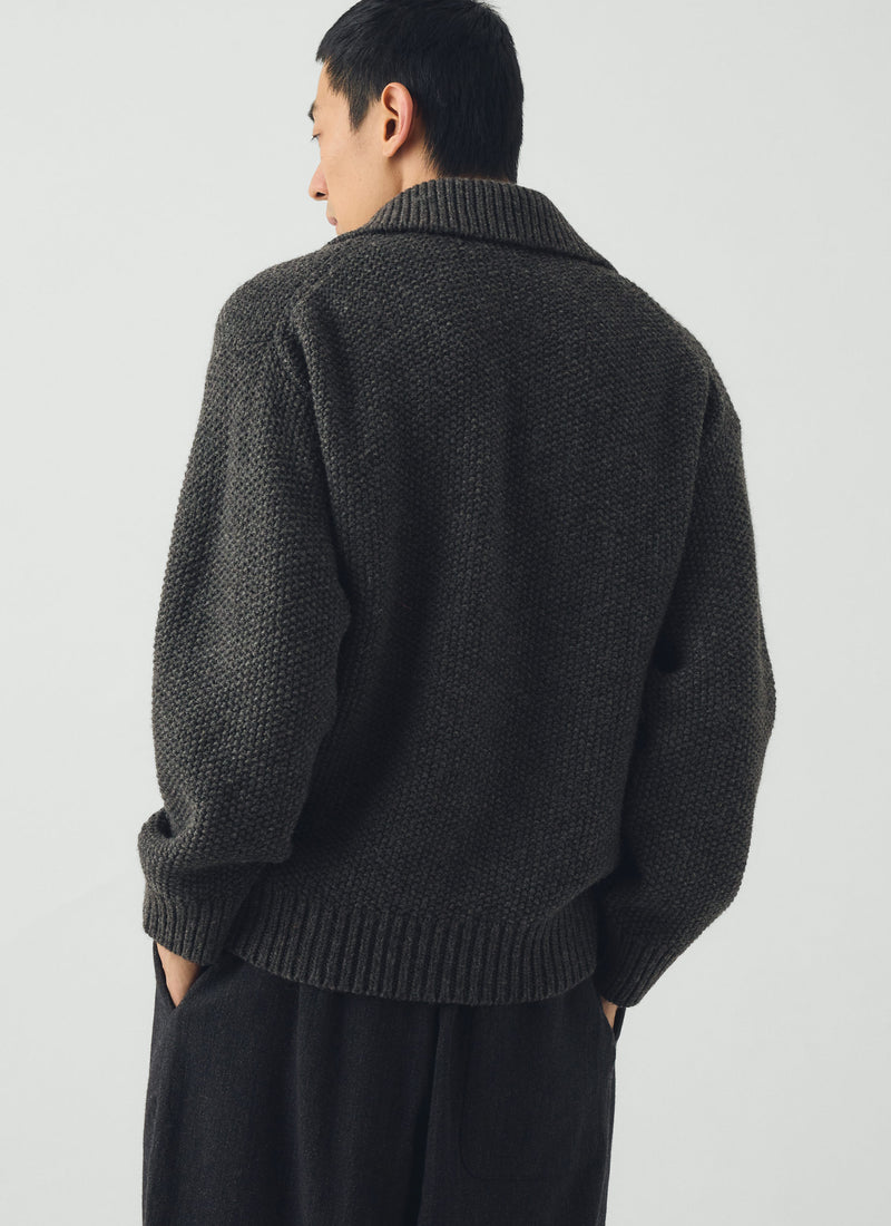 Collared Wool Cardigan | Flint Grey