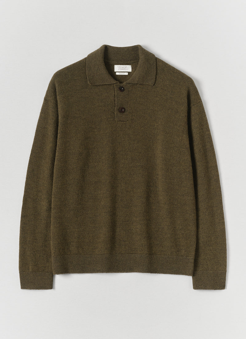 Wool Alpaca Polo Sweater | Bronze Green