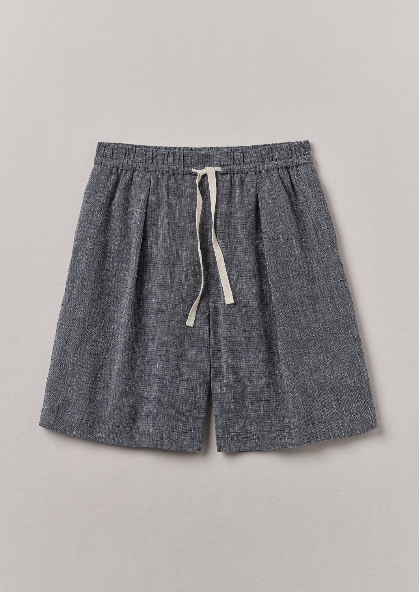 Etched Linen Cotton Drawstring Shorts | Blue Melange