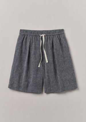 Etched Linen Cotton Drawstring Shorts | Blue Melange