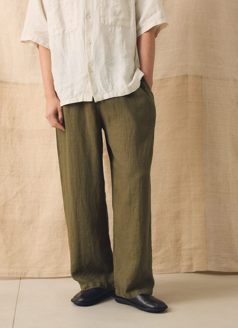 Garment Dyed Linen Drawstring Trousers | Pear