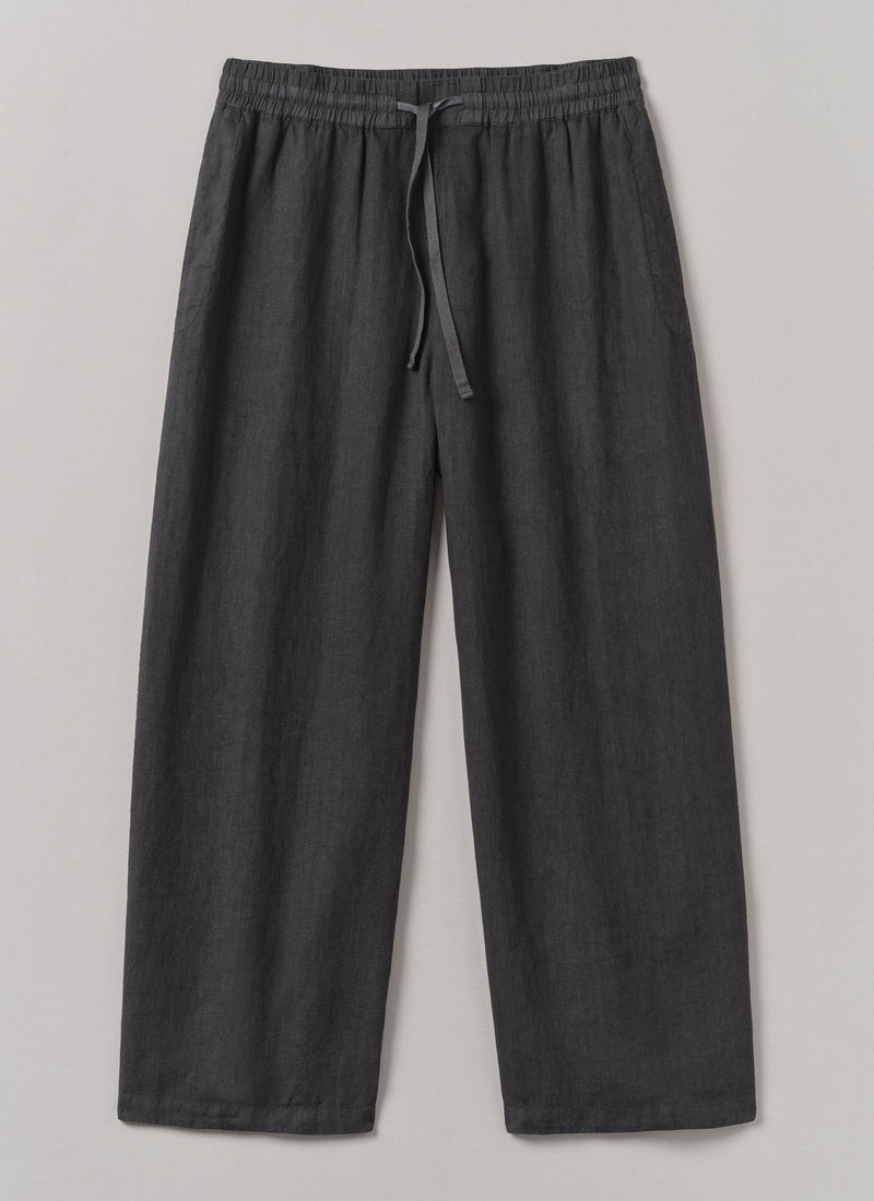 Garment Dyed Linen Drawstring Trousers | Black Pepper