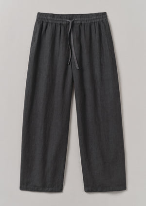 Garment Dyed Linen Drawstring Trousers | Black Pepper