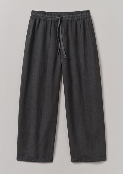 Garment Dyed Linen Drawstring Trousers Pepper