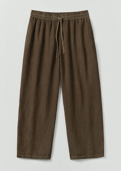 Garment Dyed Linen Drawstring Trousers Pear