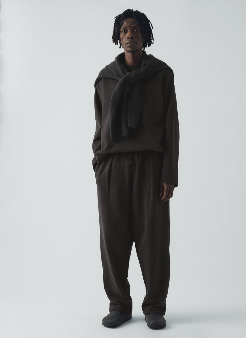 Loopback Jersey Pleated Trousers | Black Pepper