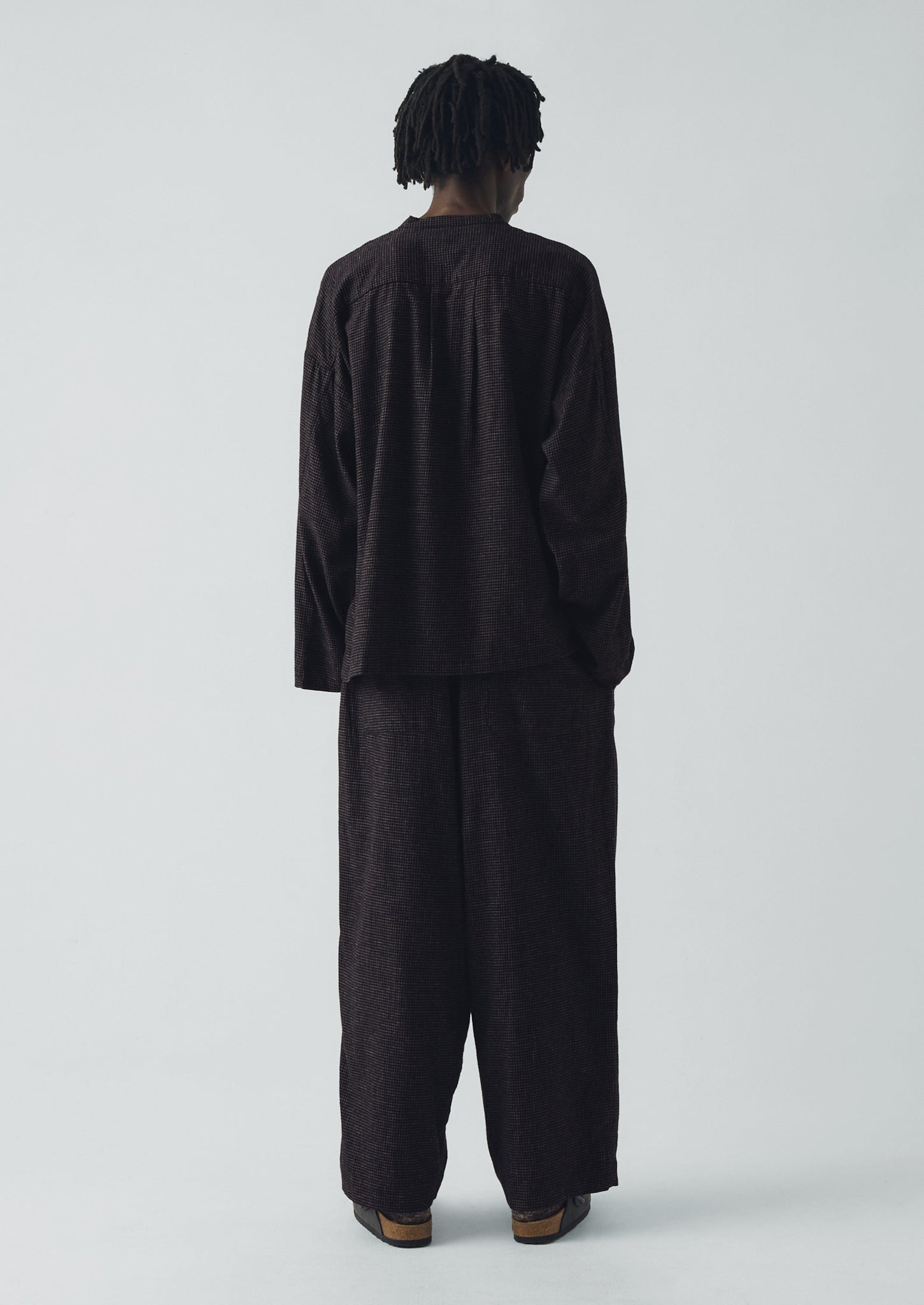 Cotton Cashmere Check Pleated Trousers | Black/Ecru