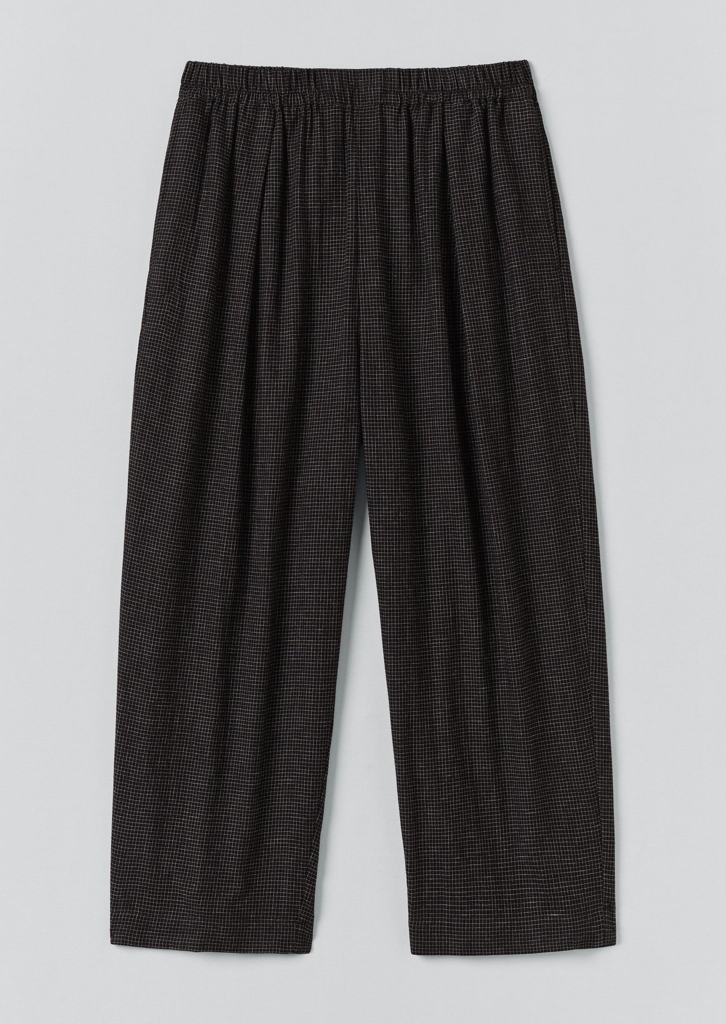 Cotton Cashmere Check Pleated Trousers | Black/Ecru