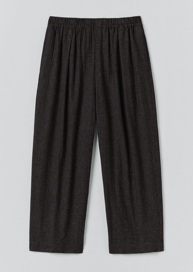 Cotton Cashmere Check Pleated Trousers | Black/Ecru