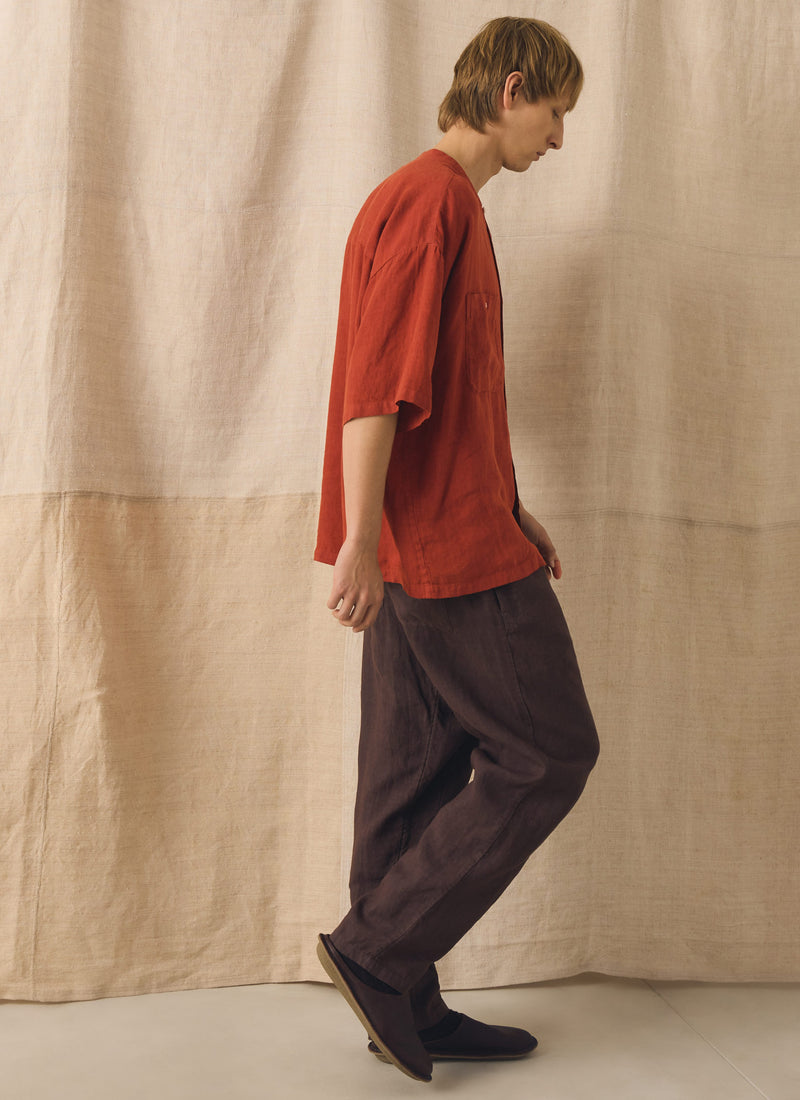 Alfie Garment Dyed Linen Trousers | Dark Russet