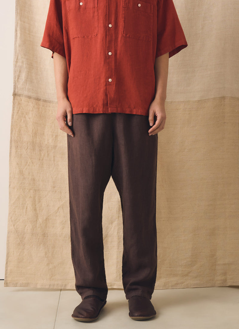 Alfie Garment Dyed Linen Trousers | Dark Russet