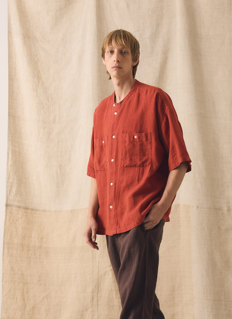 Alfie Garment Dyed Linen Trousers | Dark Russet