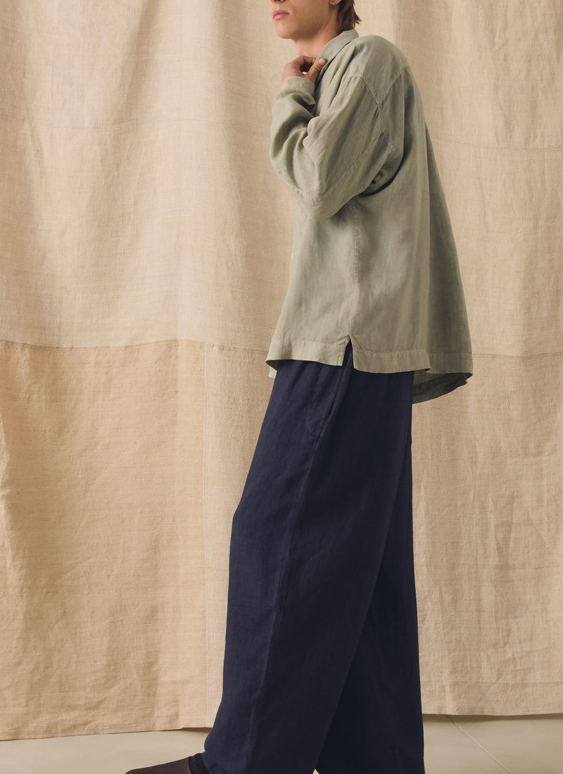 Garment Dyed Linen Drawstring Trousers | Blueberry
