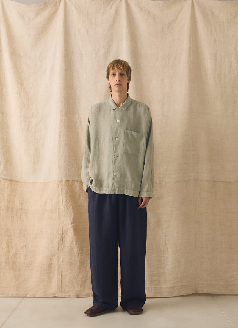 Garment Dyed Linen Drawstring Trousers | Blueberry