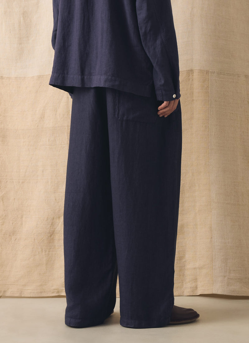 Garment Dyed Linen Drawstring Trousers | Blueberry