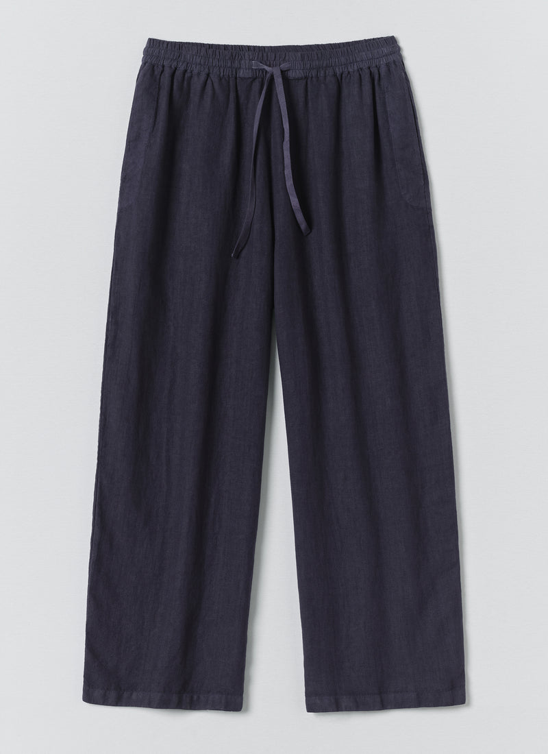 Garment Dyed Linen Drawstring Trousers | Blueberry