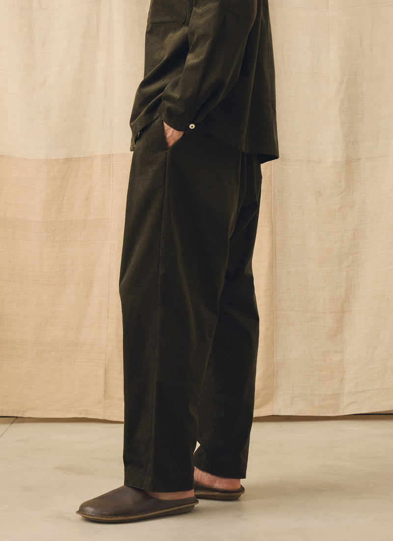 Cord Pleated Trousers | Tent Green
