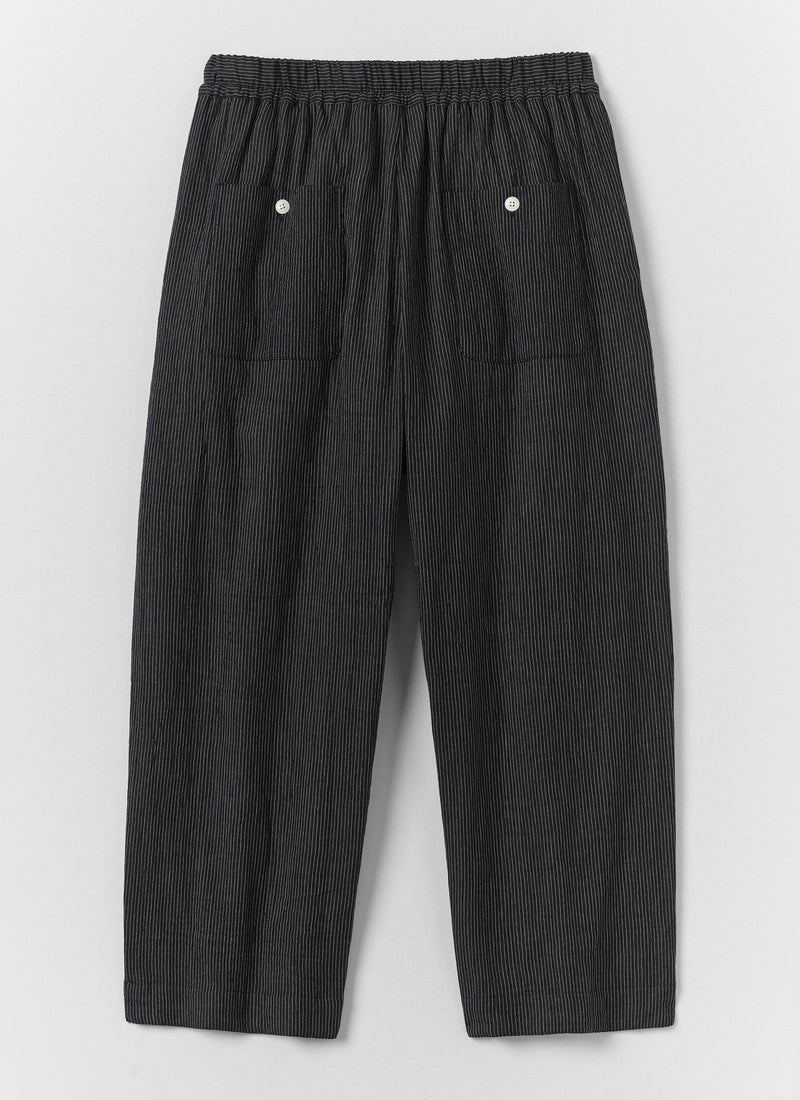Fine Stripe Crinkle Cotton Pleated Trousers | Earth/Ecru