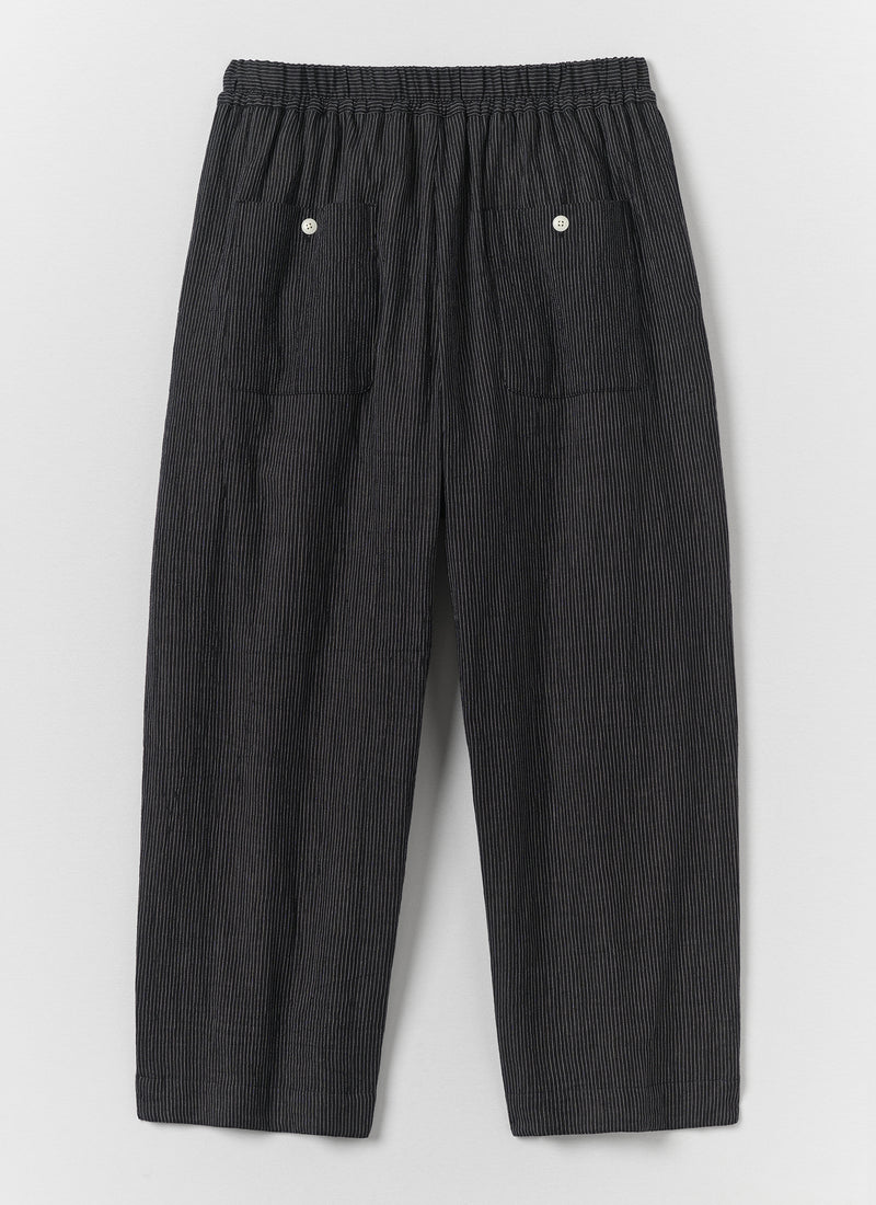 Fine Stripe Crinkle Cotton Pleated Trousers | Earth/Ecru