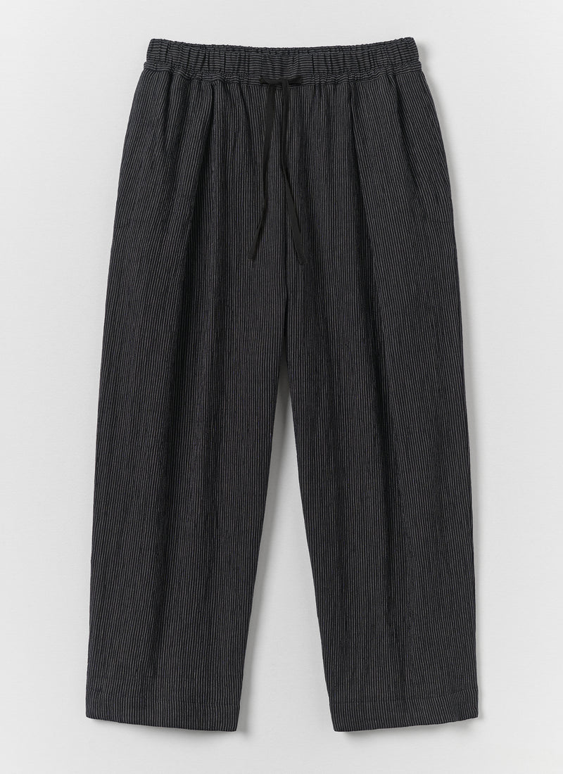 Fine Stripe Crinkle Cotton Pleated Trousers | Earth/Ecru