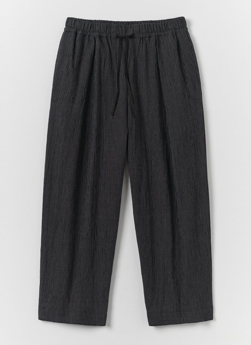 Fine Stripe Crinkle Cotton Pleated Trousers | Earth/Ecru