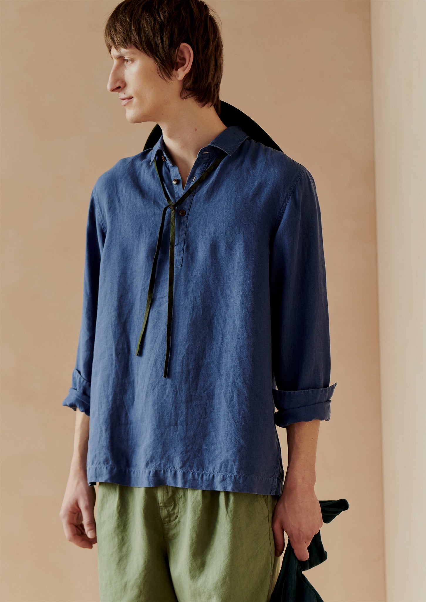 Half Placket Linen Shirt | Cobalt