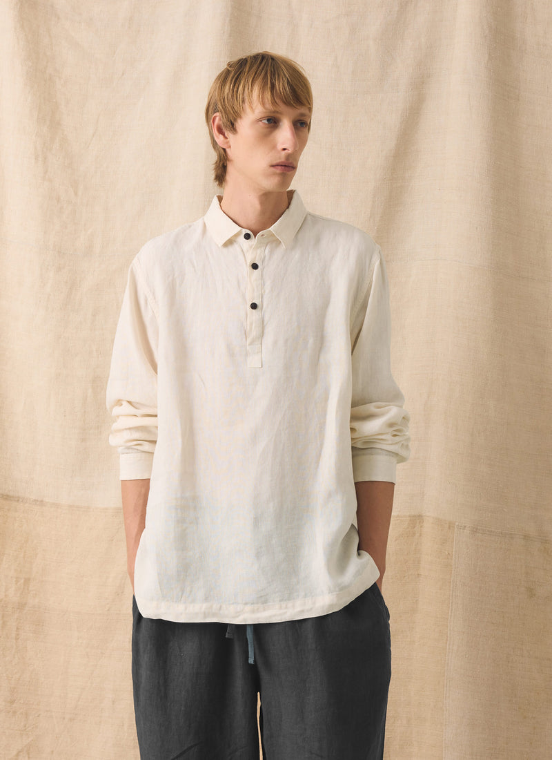 Half Placket Linen Shirt | Parchment