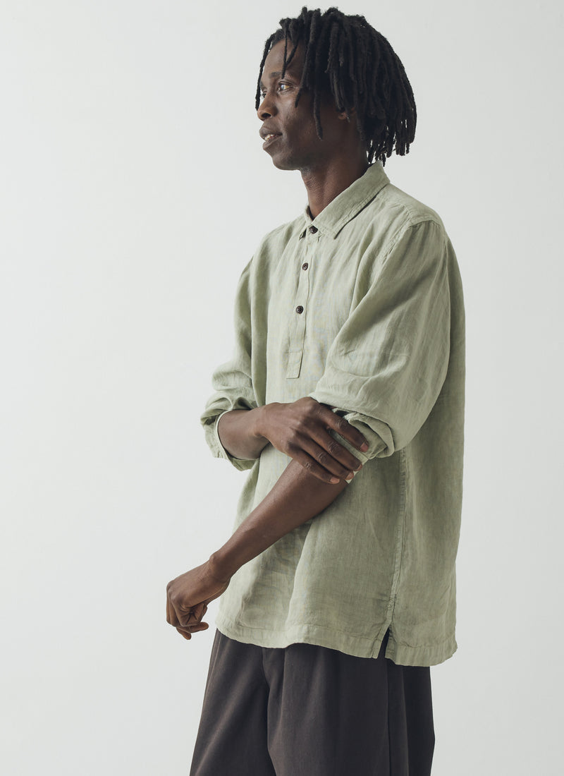Half Placket Linen Shirt | Pebble