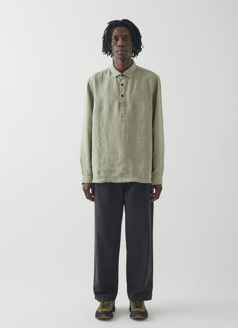 Half Placket Linen Shirt | Pebble
