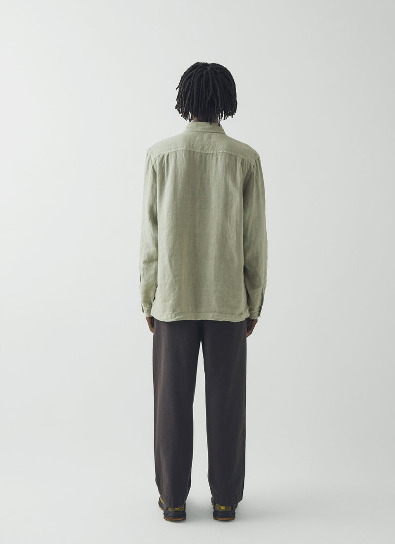 Half Placket Linen Shirt | Pebble