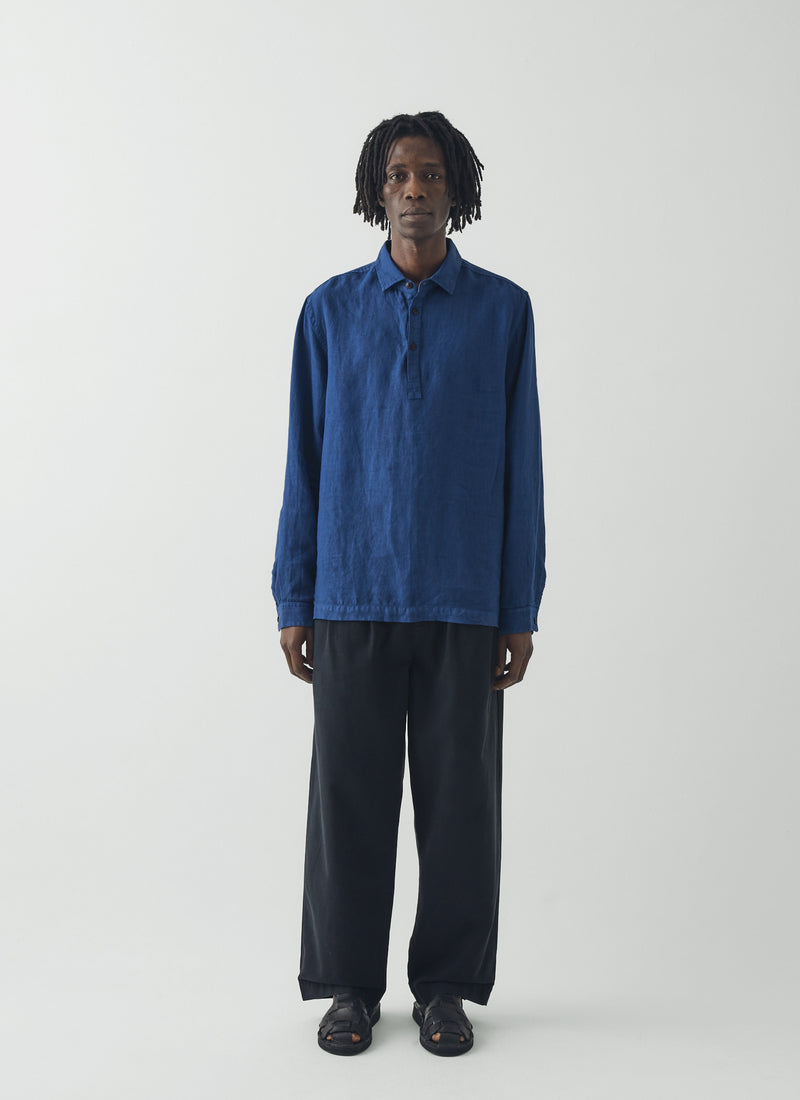 Half Placket Linen Shirt | Cobalt