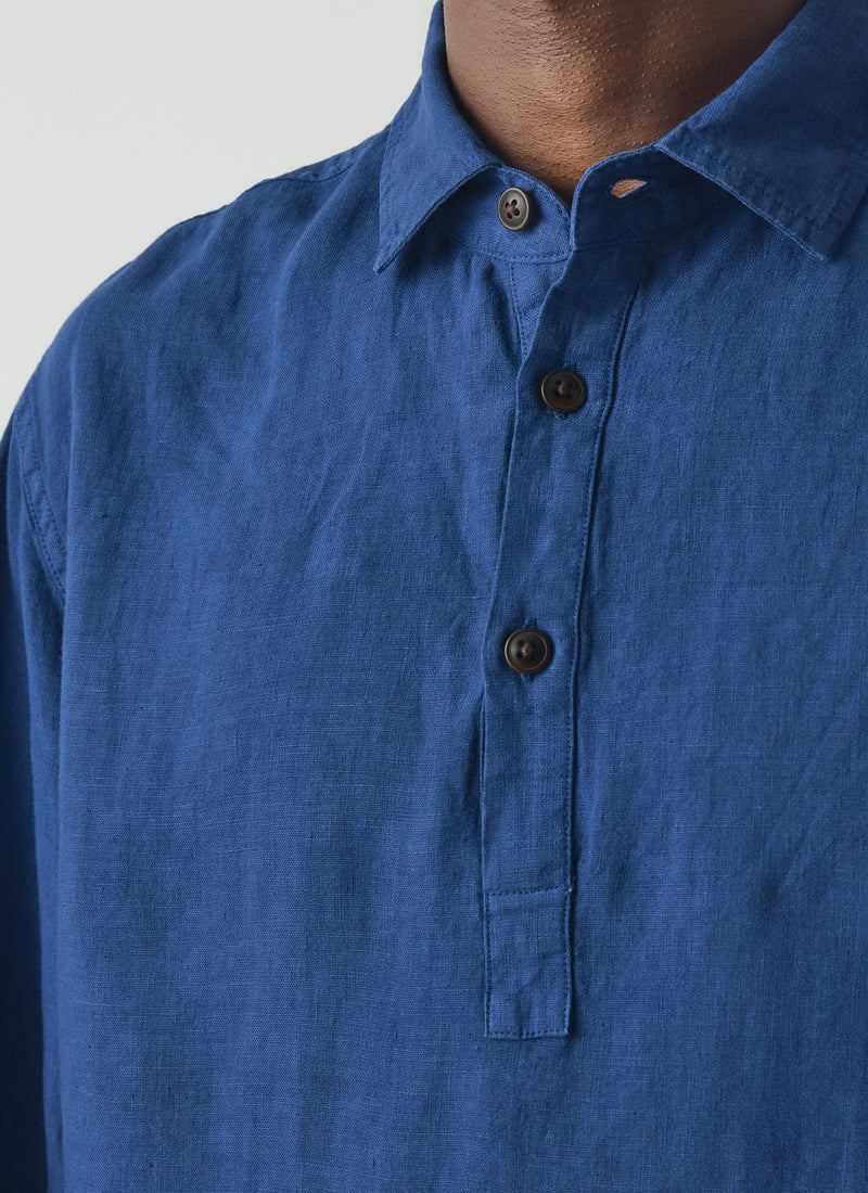 Half Placket Linen Shirt | Cobalt