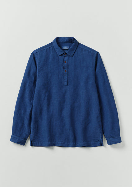 Half Placket Linen Shirt Cobalt