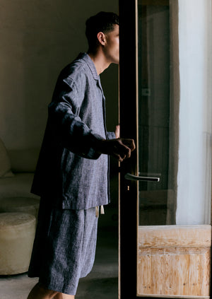 Etched Linen Cotton Shirt | Blue Melange