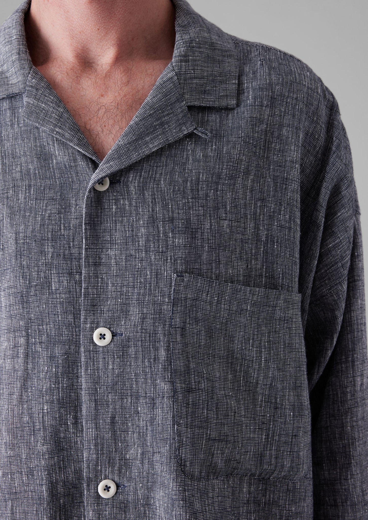 Etched Linen Cotton Shirt | Blue Melange