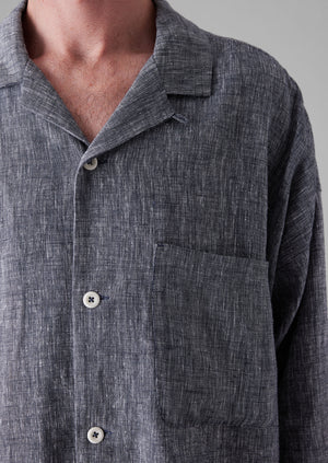 Etched Linen Cotton Shirt | Blue Melange