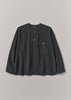 Garment Dyed Linen Collarless Shirt | Black Pepper