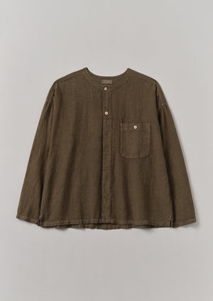 Garment Dyed Linen Collarless Shirt | Pear