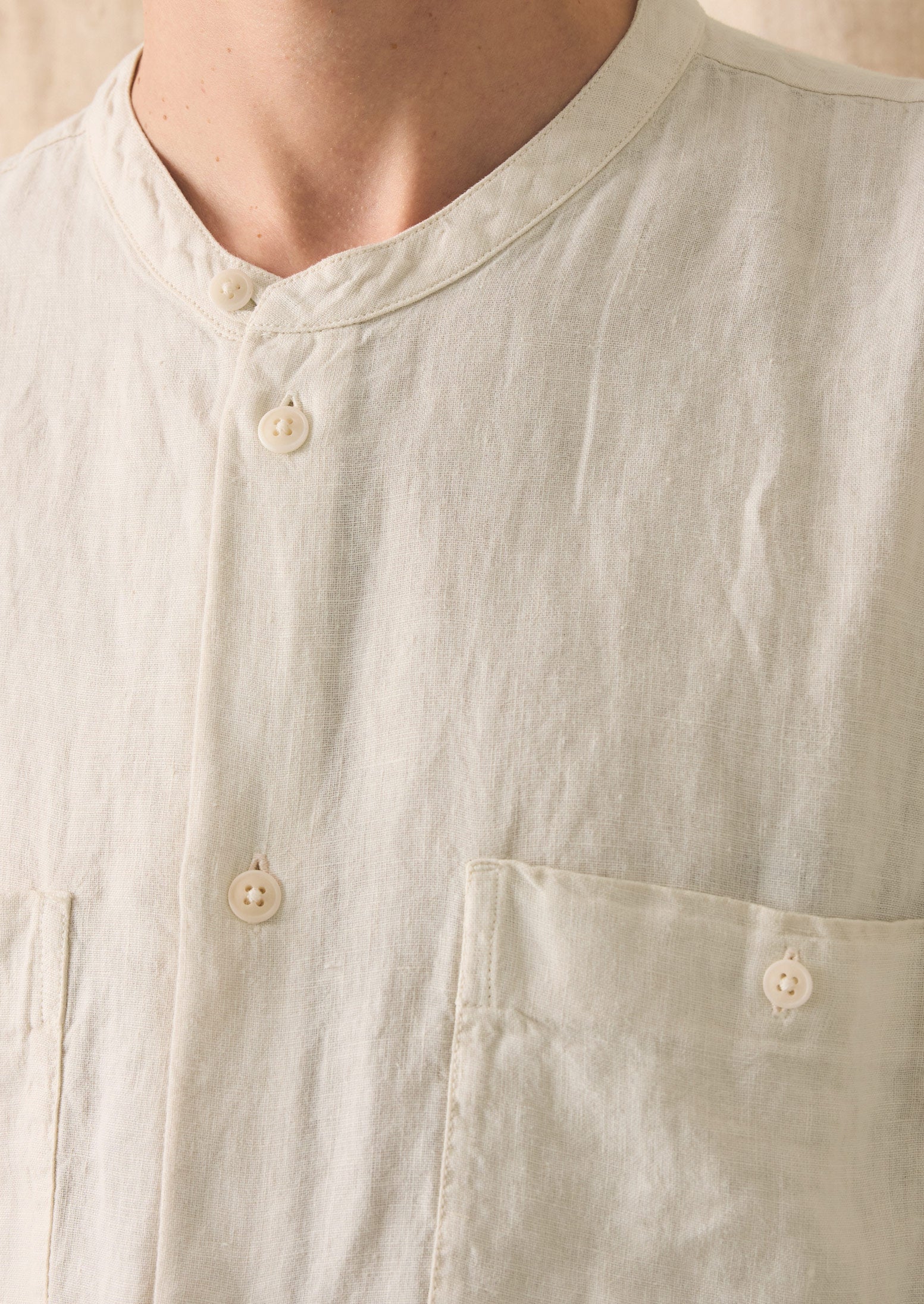 Garment Dyed Linen Grandad Collar Shirt | Oat | TOAST