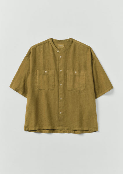 Garment Dyed Linen Grandad Collar Shirt Durian